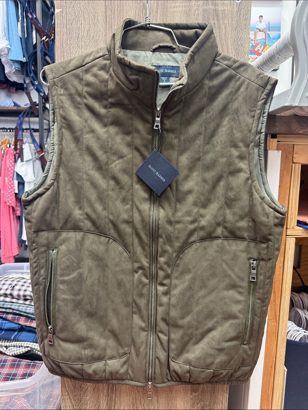 Scott Barber Men's Olive Quilted Zip-Front Vest